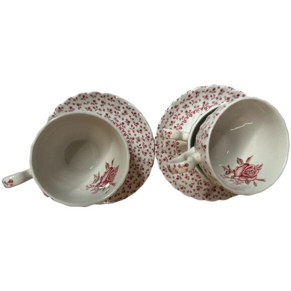 Rose Bouquet by Johnson Bros Ironstone Mauve Pink 4 Cups & 4 Saucers - Picture 4 of 7
